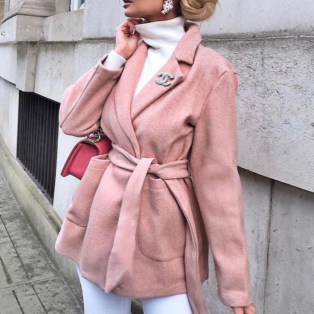 NWT Fashion Nova Faux Wool Belted Wrap Coat Mauve Medium